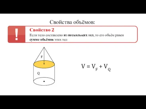 Свойства объёмов: Свойство 2 Если тело составлено из нескольких тел, то