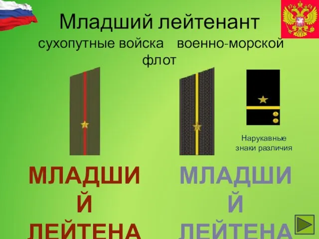 Младший лейтенант сухопутные войска военно-морской флот Нарукавные знаки различия МЛАДШИЙ ЛЕЙТЕНАНТ МЛАДШИЙ ЛЕЙТЕНАНТ