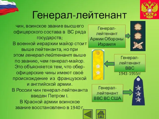 Генерал-лейтенант чин, воинское звание высшего офицерского состава в ВС ряда государств;