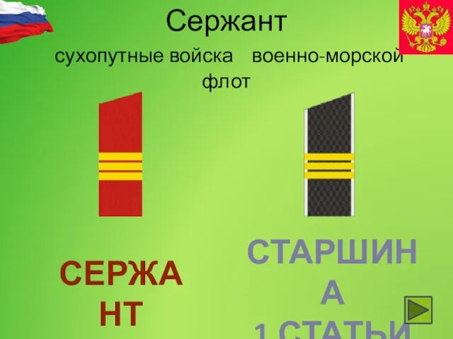 Сержант сухопутные войска военно-морской флот СЕРЖАНТ СТАРШИНА 1 СТАТЬИ