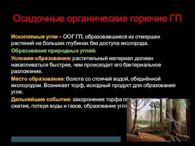 Осадочные органические горючие ГП Ископаемые угли – ООГ ГП, образовавшиеся из