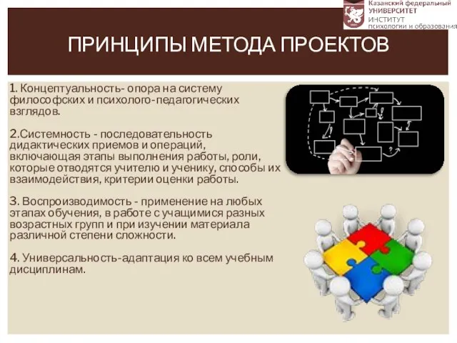 1. Концептуальность- опора на систему философских и психолого-педагогических взглядов. 2.Системность -