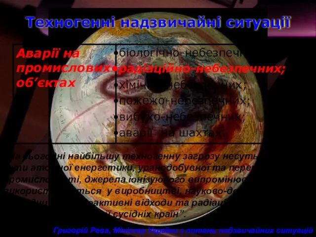 Техногенні надзвичайні ситуації “На сьогодні найбільшу техногенну загрозу несуть у собі