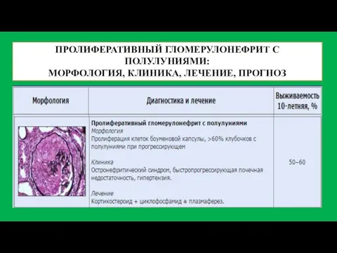 ПРОЛИФЕРАТИВНЫЙ ГЛОМЕРУЛОНЕФРИТ С ПОЛУЛУНИЯМИ: МОРФОЛОГИЯ, КЛИНИКА, ЛЕЧЕНИЕ, ПРОГНОЗ