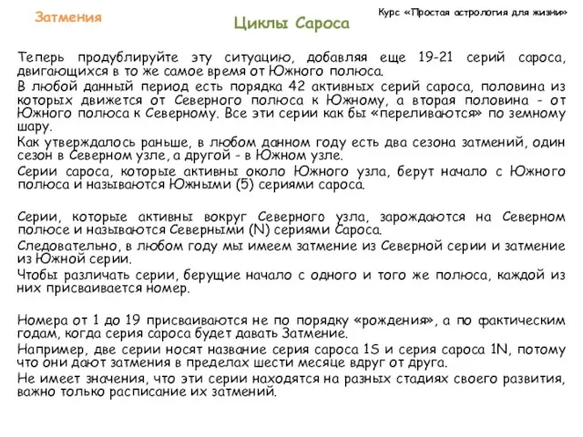 Курс «Простая астрология для жизни» Затмения Циклы Сароса Теперь продублируйте эту