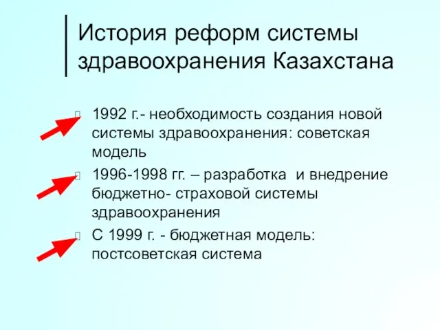 История реформ системы здравоохранения Казахстана 1992 г.- необходимость создания новой системы