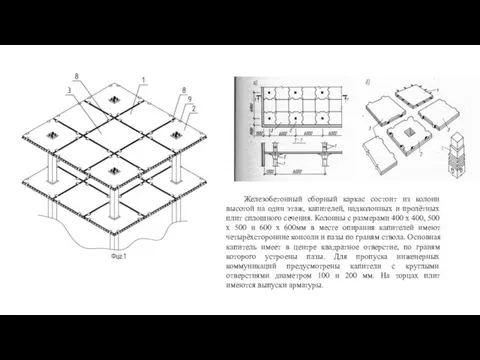 Железобетонный сборный каркас состоит из колонн высотой на один этаж, капителей,