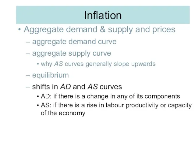 Inflation Aggregate demand & supply and prices aggregate demand curve aggregate