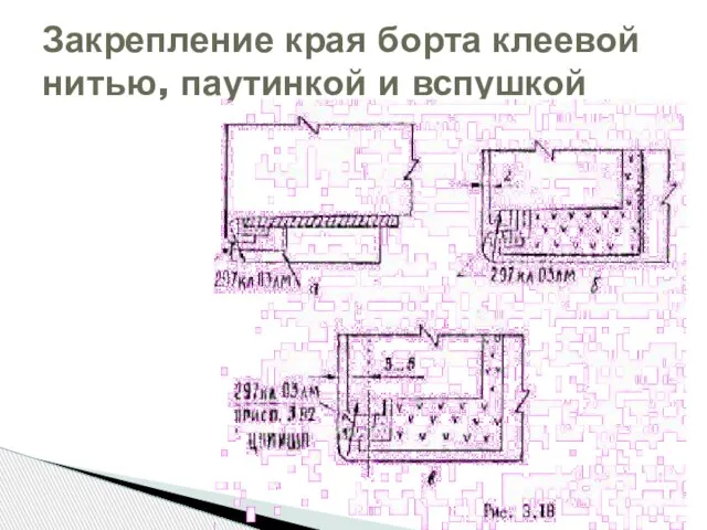 Закрепление края борта клеевой нитью, паутинкой и вспушкой