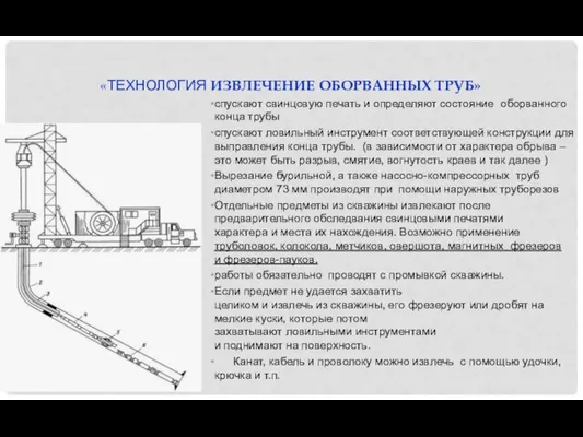 «ТЕХНОЛОГИЯ ИЗВЛЕЧЕНИЕ ОБОРВАННЫХ ТРУБ» спускают свинцовую печать и определяют состояние оборванного