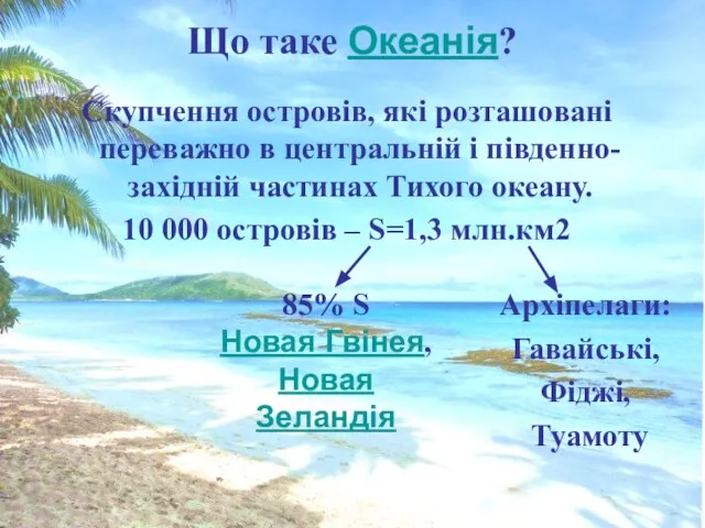 Що таке Океанія? Скупчення островів, які розташовані переважно в центральній і