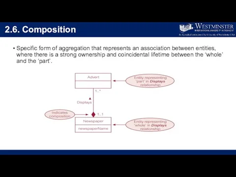 2.6. Composition Specific form of aggregation that represents an association between