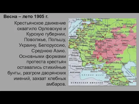 Весна – лето 1905 г. Крестьянское движение охватило Орловскую и Курскую