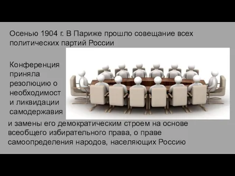 Осенью 1904 г. В Париже прошло совещание всех политических партий России