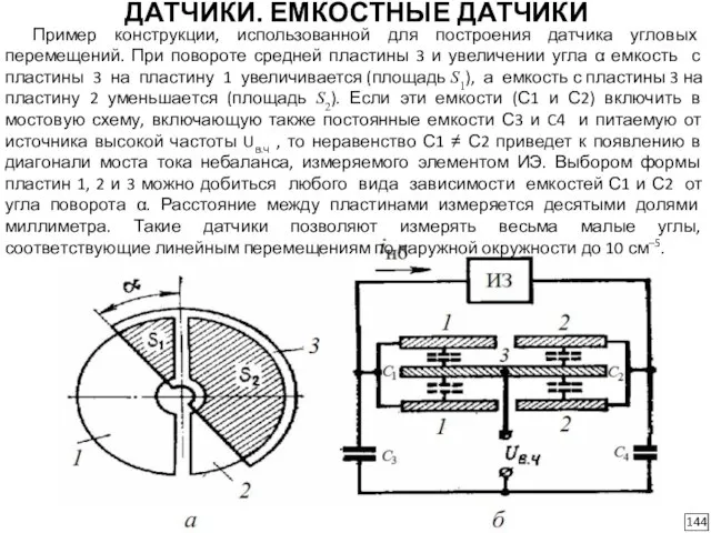 ДАТЧИКИ. ЕМКОСТНЫЕ ДАТЧИКИ 144 Пример конструкции, использованной для построения датчика угловых