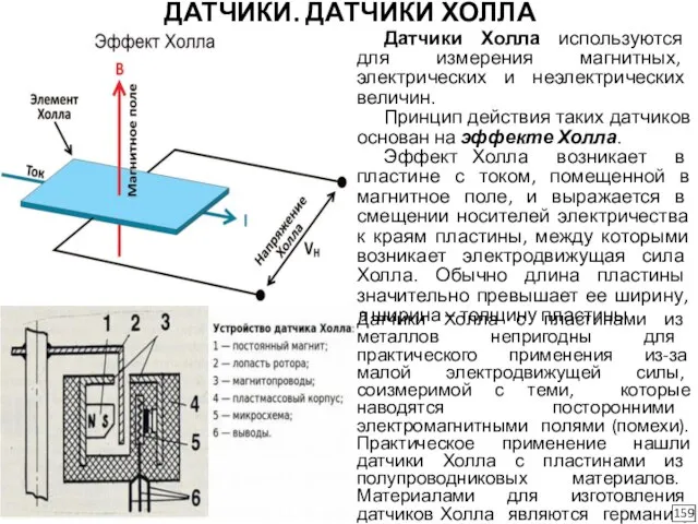 ДАТЧИКИ. ДАТЧИКИ ХОЛЛА Датчики Холла используются для измерения магнитных, электрических и