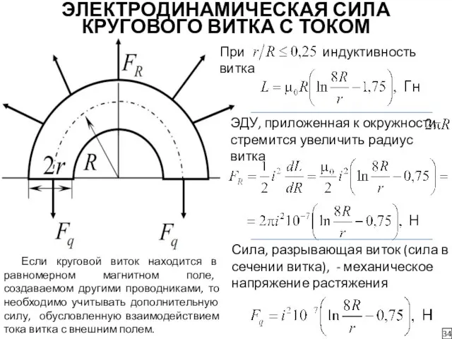 При индуктивность витка ЭЛЕКТРОДИНАМИЧЕСКАЯ СИЛА КРУГОВОГО ВИТКА С ТОКОМ 34 ЭДУ,