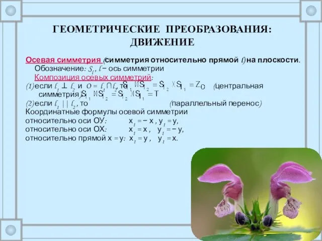 Осевая симметрия (симметрия относительно прямой l) на плоскости. Обозначение: Sl ,