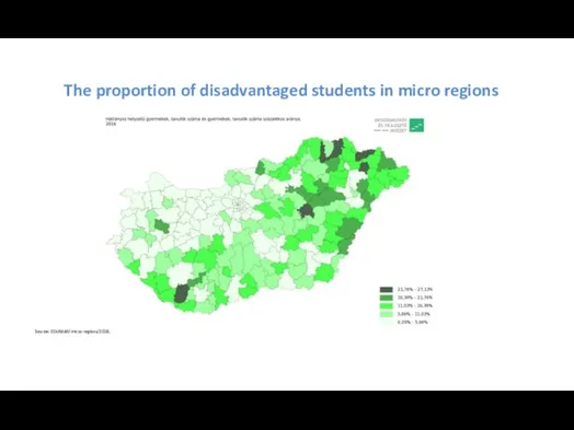 The proportion of disadvantaged students in micro regions Source: EDUMAP/micro regions/2016.