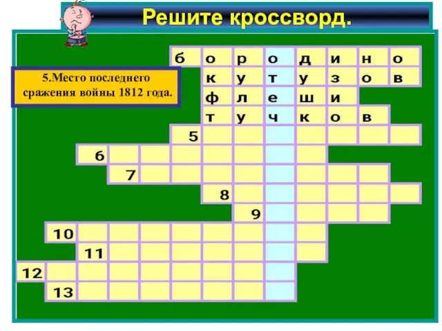 Решите кроссворд. 5.Место последнего сражения войны 1812 года.