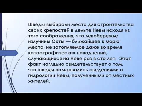 Шведы выбирали место для строительства своих крепостей в дельте Невы исходя