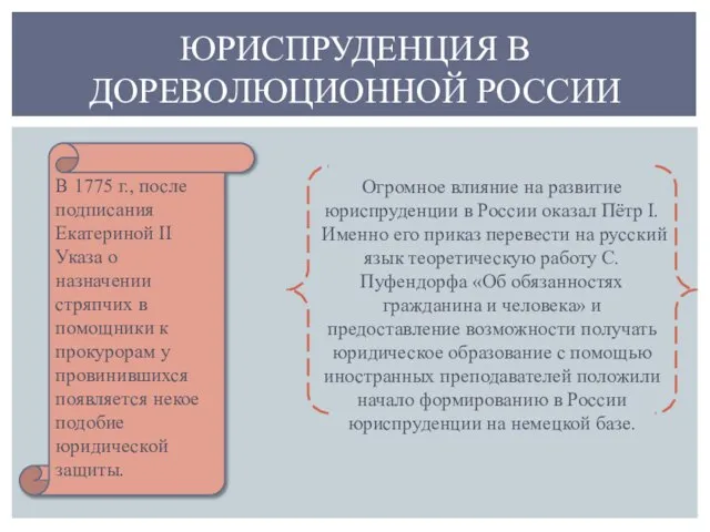 ЮРИСПРУДЕНЦИЯ В ДОРЕВОЛЮЦИОННОЙ РОССИИ В 1775 г., после подписания Екатериной II