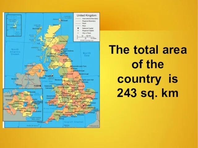 The total area of the country is 243 sq. km