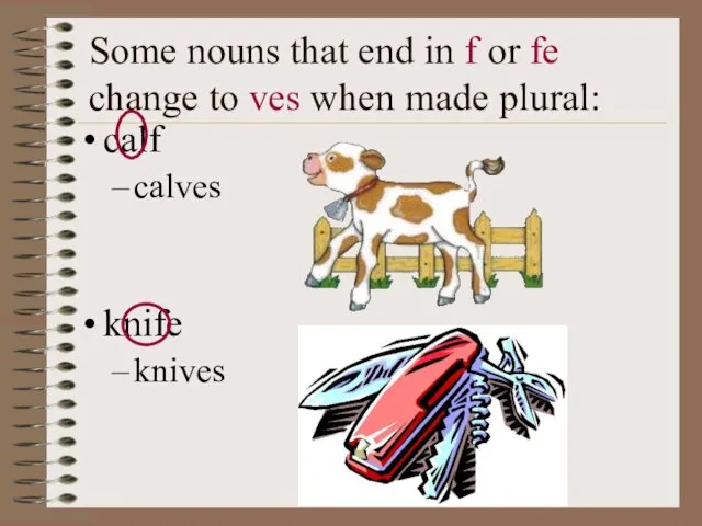 Some nouns that end in f or fe change to ves