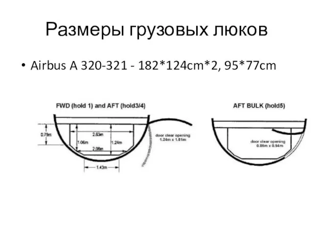 Размеры грузовых люков Airbus A 320-321 - 182*124cm*2, 95*77cm