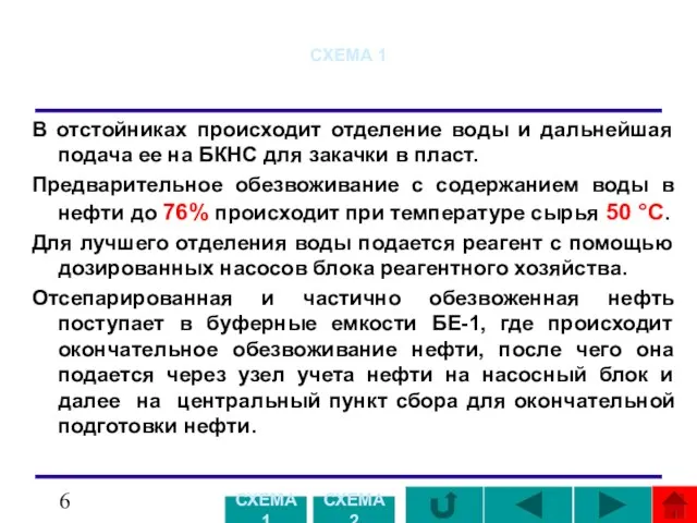 СХЕМА 1 В отстойниках происходит отделение воды и дальнейшая подача ее