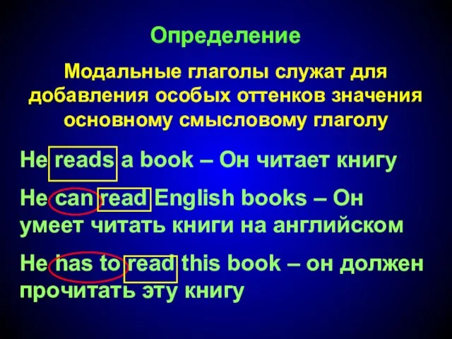 Определение Модальные глаголы служат для добавления особых оттенков значения основному смысловому