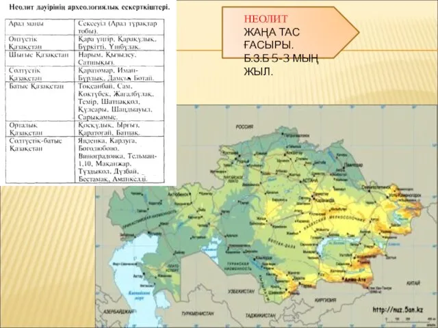 НЕОЛИТ ЖАҢА ТАС ҒАСЫРЫ. Б.З.Б 5-3 МЫҢ ЖЫЛ.