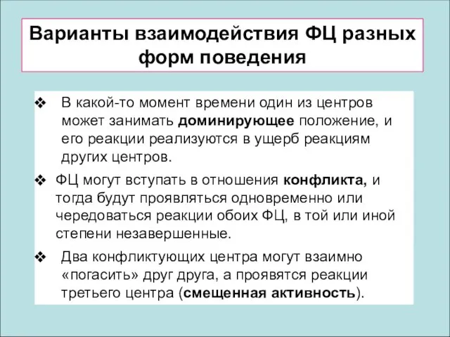 Варианты взаимодействия ФЦ разных форм поведения В какой-то момент времени один