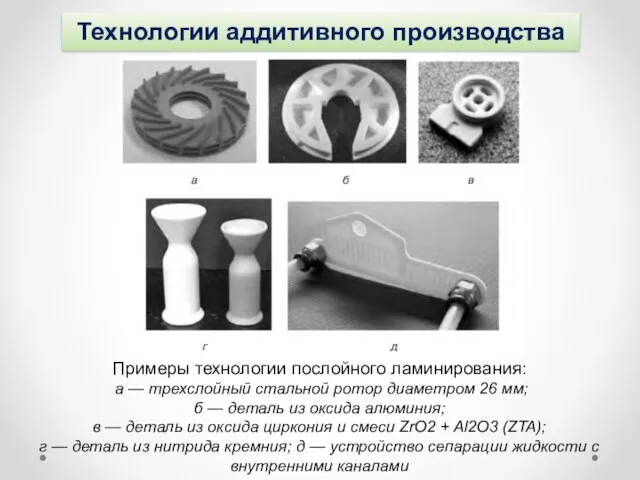 Технологии аддитивного производства Примеры технологии послойного ламинирования: а — трехслойный стальной