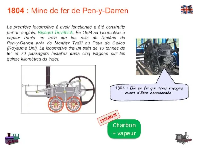 1804 : Mine de fer de Pen-y-Darren La première locomotive à