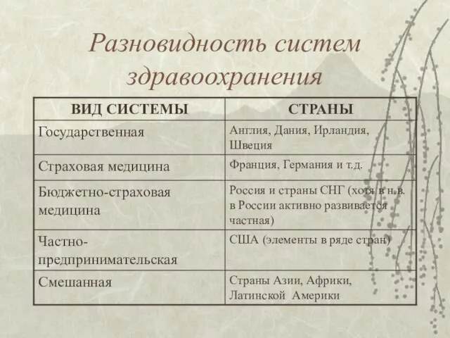 Разновидность систем здравоохранения