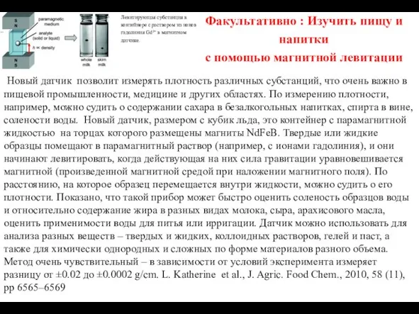 Факультативно : Изучить пищу и напитки с помощью магнитной левитации Левитирующая