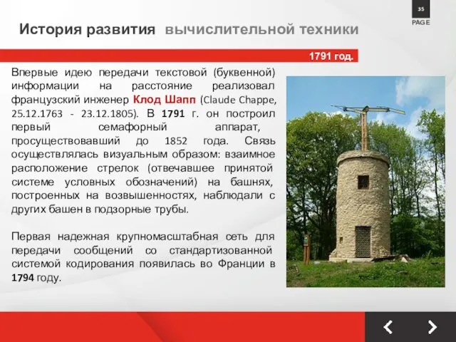 1791 год. PAGE 35 История развития вычислительной техники Впервые идею передачи