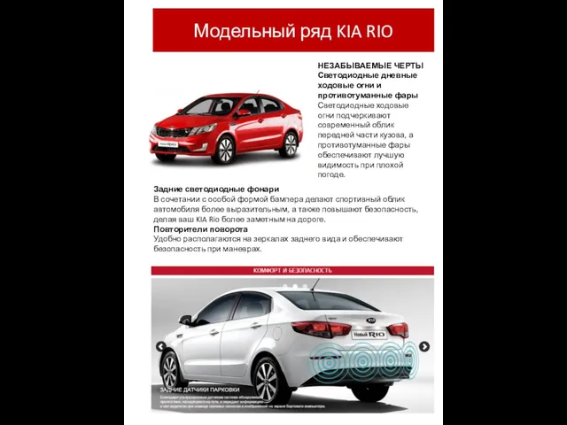 Модельный ряд KIA RIO НЕЗАБЫВАЕМЫЕ ЧЕРТЫ Светодиодные дневные ходовые огни и