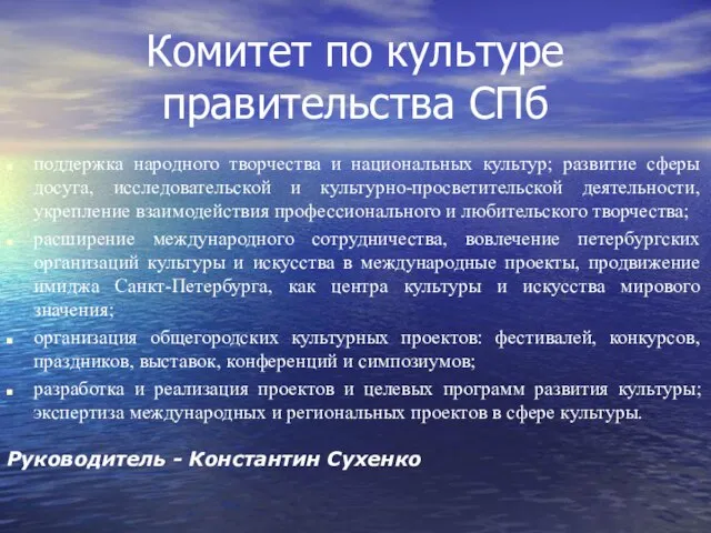 Комитет по культуре правительства СПб поддержка народного творчества и национальных культур;