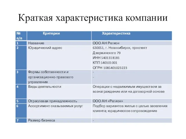 Краткая характеристика компании