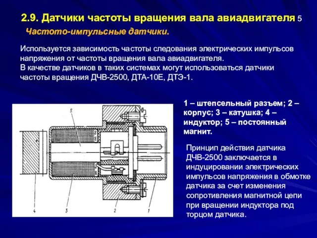 2.9. Датчики частоты вращения вала авиадвигателя Частото-импульсные датчики. Используется зависимость частоты