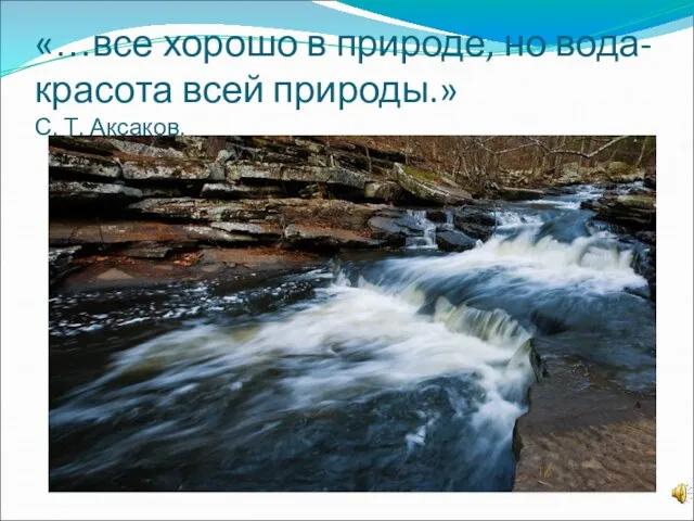 «…все хорошо в природе, но вода- красота всей природы.» С. Т. Аксаков.