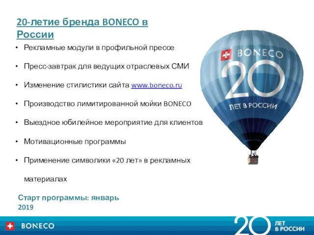 20-летие бренда BONECO в России Рекламные модули в профильной прессе Пресс-завтрак