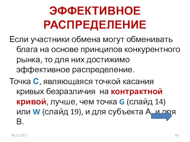 ЭФФЕКТИВНОЕ РАСПРЕДЕЛЕНИЕ Если участники обмена могут обменивать блага на основе принципов