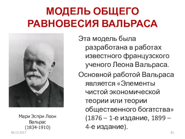 МОДЕЛЬ ОБЩЕГО РАВНОВЕСИЯ ВАЛЬРАСА Эта модель была разработана в работах известного