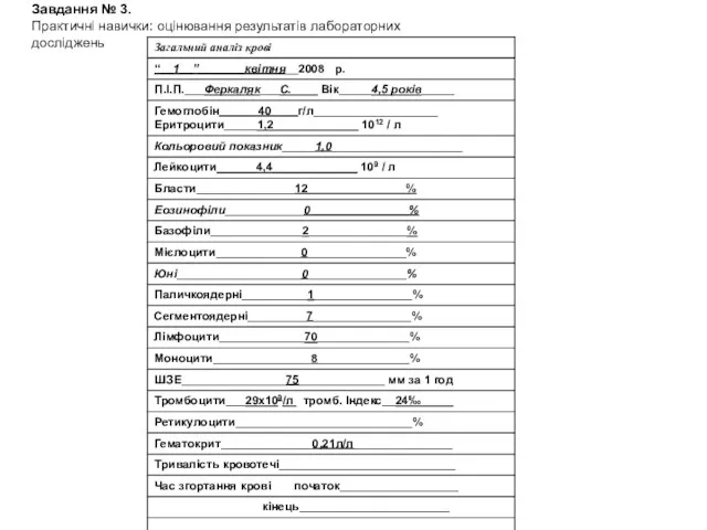 Завдання № 3. Практичні навички: оцінювання результатів лабораторних досліджень