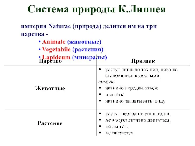 империя Naturae (природа) делится им на три царства - Animale (животные)