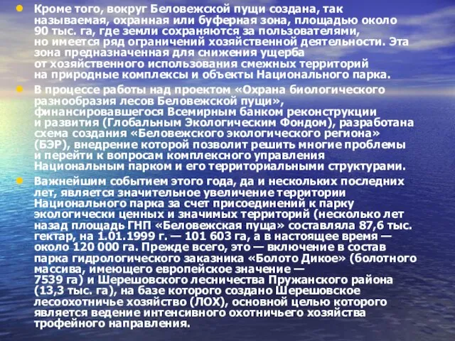 Кроме того, вокруг Беловежской пущи создана, так называемая, охранная или буферная