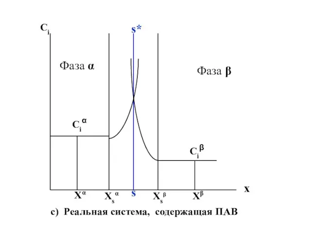 Ci Ciα Ciβ Фаза α Фаза β s* s Xsα Xsβ